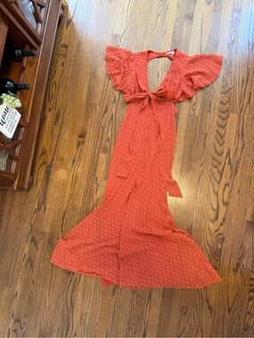 ASOS terracotta maxi dress with open back